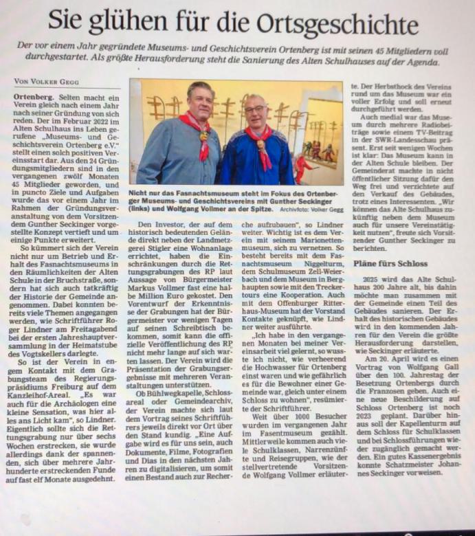 Zeitungsausschnitt Offenburger Tageblatt vom 07.02.2023
